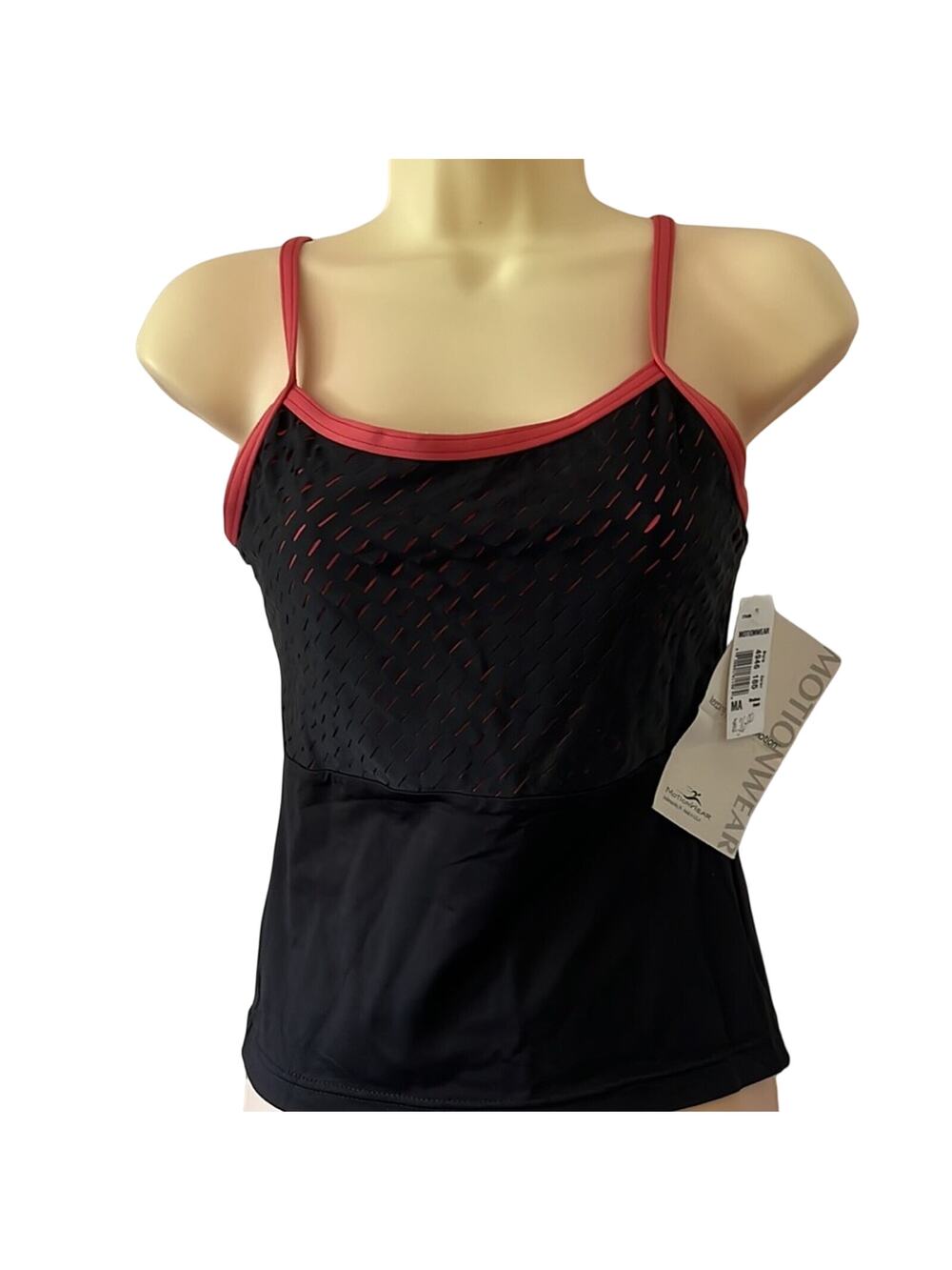 Motionwear Adult M Black and Salmon Pink Laser Cut Dance Top